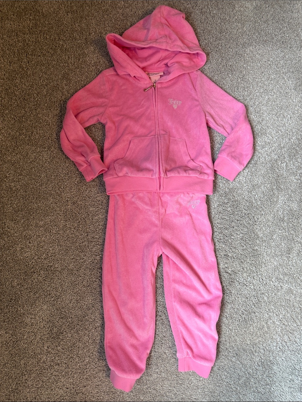 Juicy Couture Bedazzled Pink Kids Velour Sweatpants & Hoodie Set